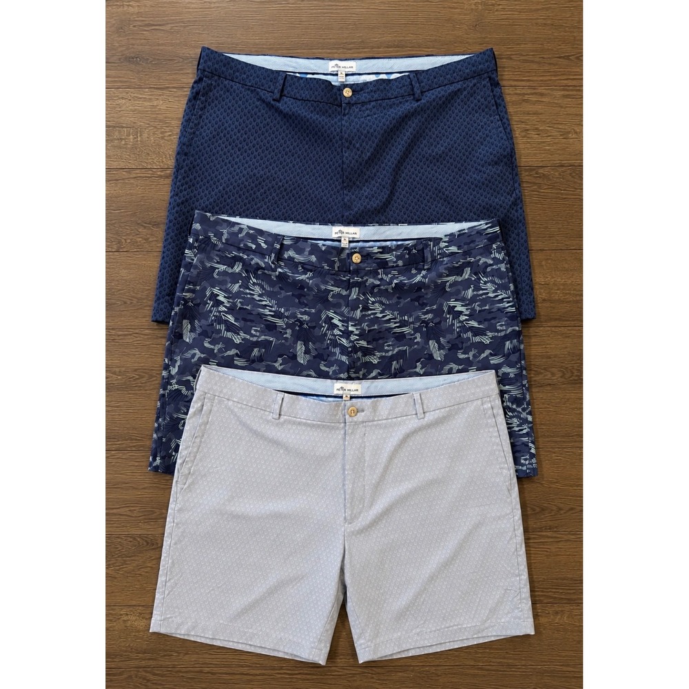 Lot of 3 Peter Millar Crown Fit Blue Tropical Palm Performance Golf Shorts Sz 40